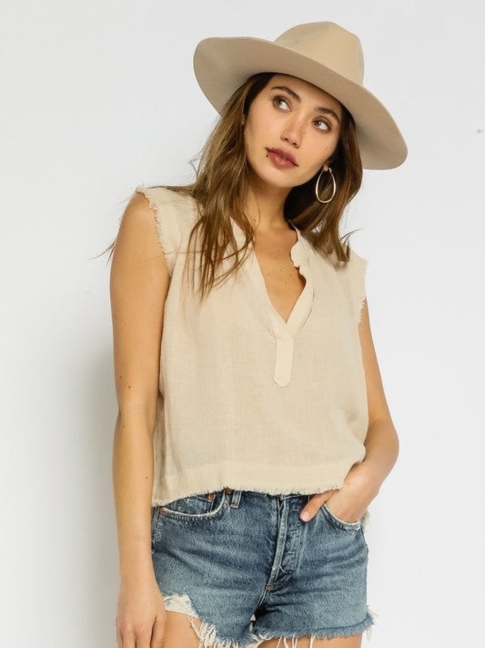 Oliveaceous • Flowy Linen Top